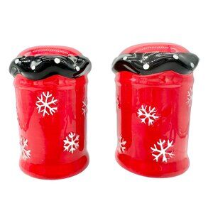 Christmas Red Snowflake Ceramic Salt and Pepper Shakers Festive Winter Decor